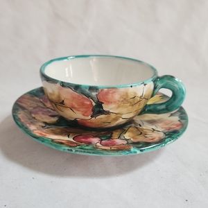 Italian Pottery Fruit Tea Cup Saucer Set AS IS